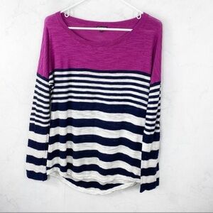 Express Magenta and Navy Striped Long Sleeve Top